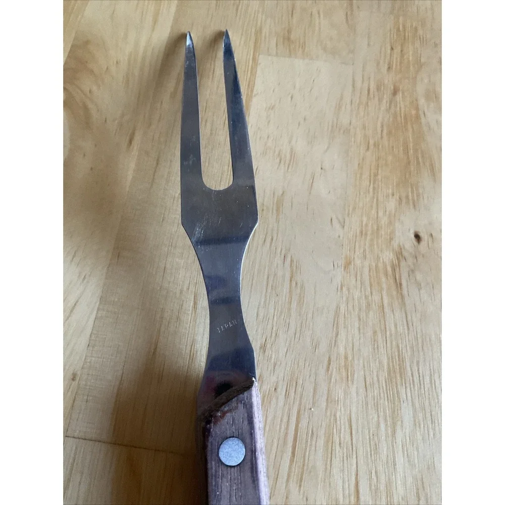 Vintage Kitchen Delite Stainless‎ Steel Carving Fork Wood Handle Japan